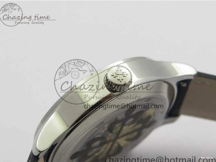 MIROTIME 0418 Practical Calatrava 5524 Pilot Travel Time SS GRF Blue Dial on Black Leather Strap A324 V 7107